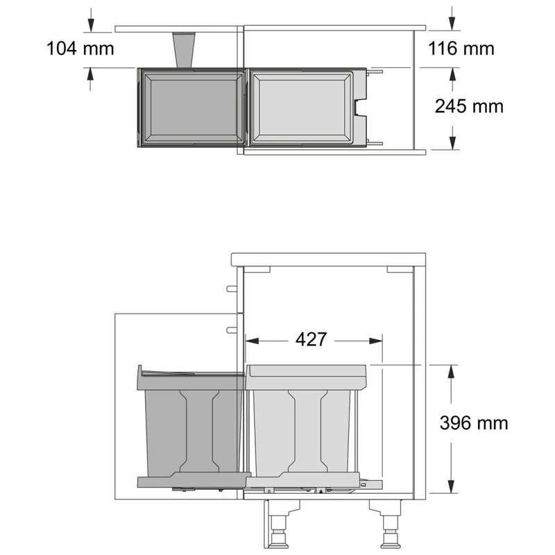 Poubelle 1 bac 20 L pour meuble de 400 mm, ouverture automatique