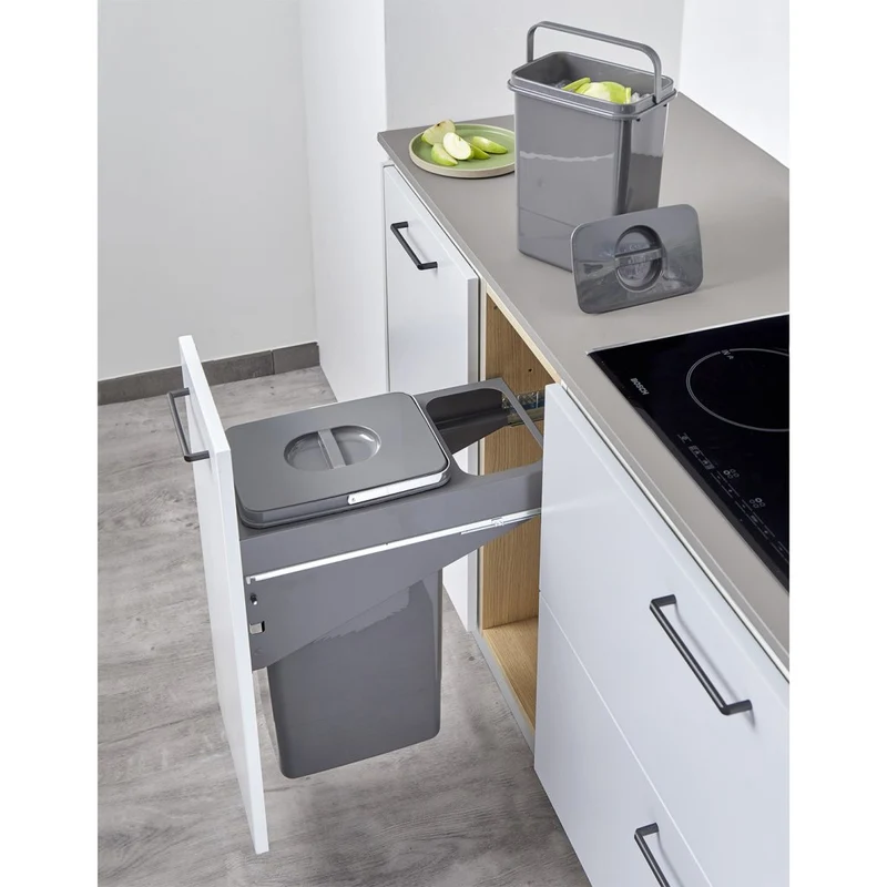 Poubelle tri 2 bacs 33 L pour meuble de 300 mm, SOFT