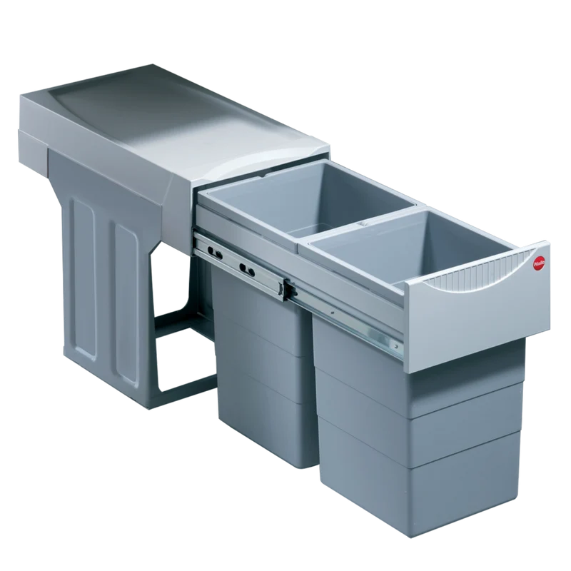 Poubelle 2 bacs 30 L pour meuble de 300 mm, sortie totale