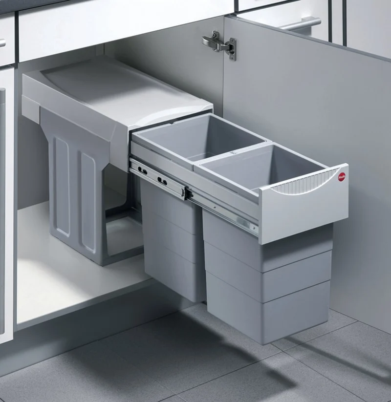 Poubelle 2 bacs 30 L pour meuble de 300 mm, sortie totale