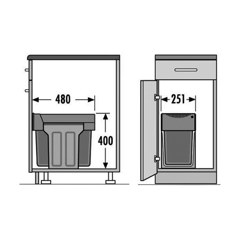 Poubelle 2 bacs 30 L pour meuble de 300 mm, sortie totale