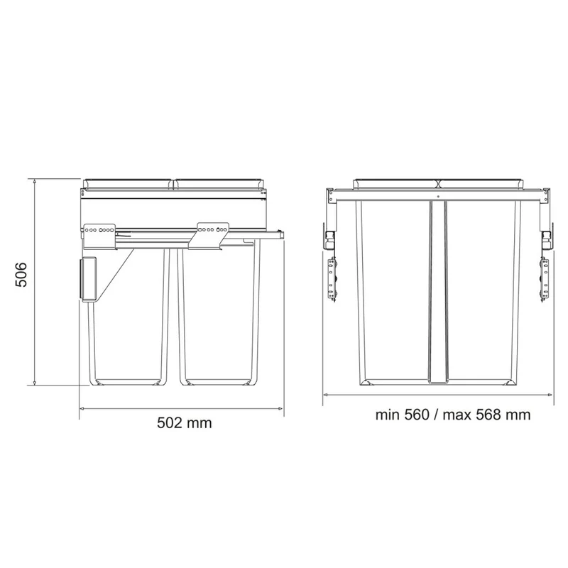 Poubelle grande capacité 2 seaux 80 L pour meuble de 600 mm