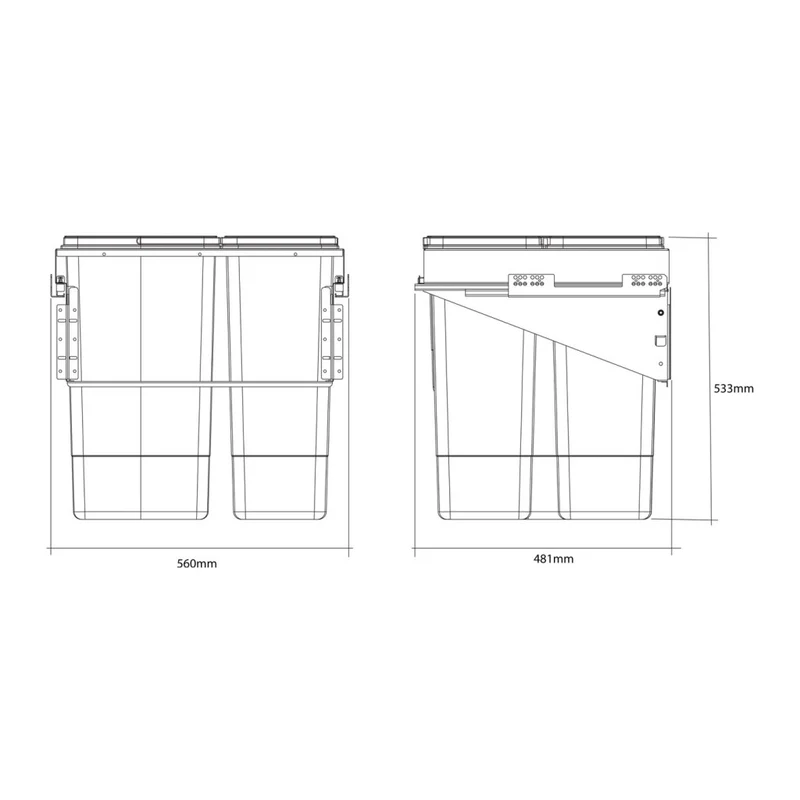 Poubelle coulissante 4 seaux 85 L pour meuble de 600 mm