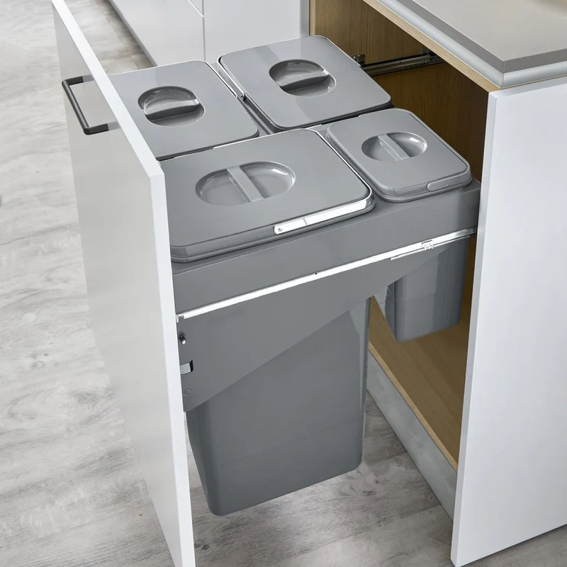 Poubelle coulissante 4 seaux 85 L pour meuble de 600 mm