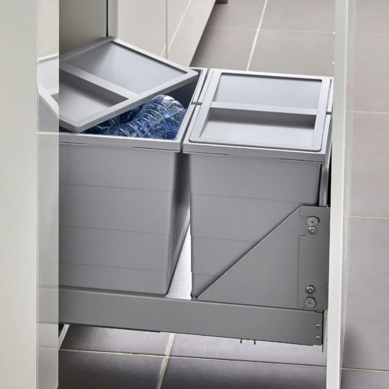 Poubelle coulissante 2 seaux 48 L pour meuble de 400 à 600 mm