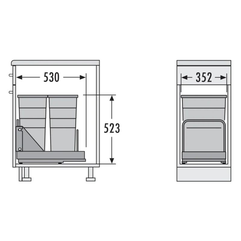 Poubelle coulissante 2 seaux 58 L pour meuble de 400 mm