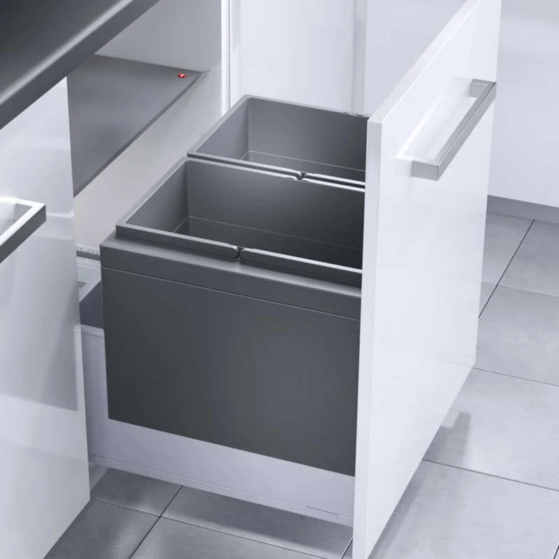 Poubelle pour tiroir 2 bacs 56 L, meuble de 600 mm, couvercle fixe