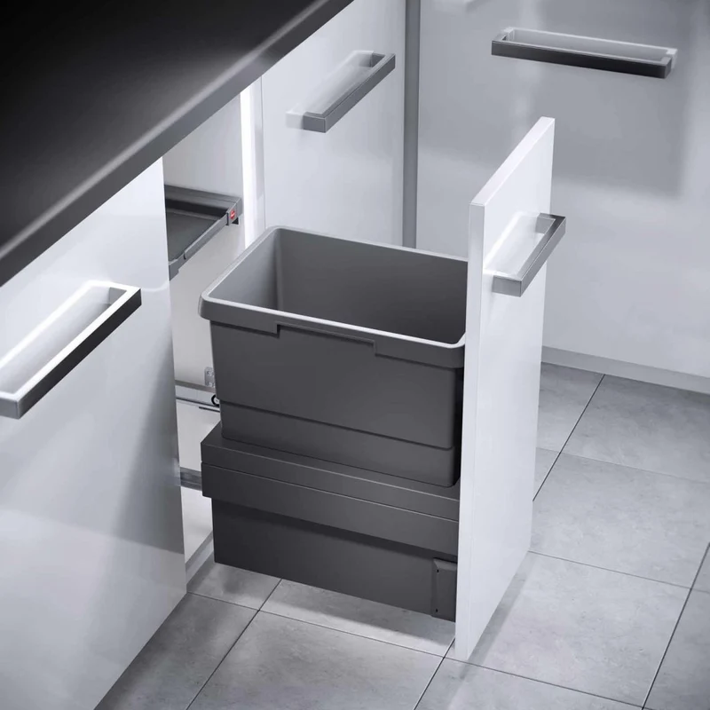 Poubelle coulissante 1 bac 30 L pour meuble de 300 mm, couvercle coulissant