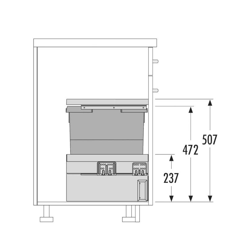 Poubelle coulissante 1 bac 30 L pour meuble de 300 mm, couvercle coulissant