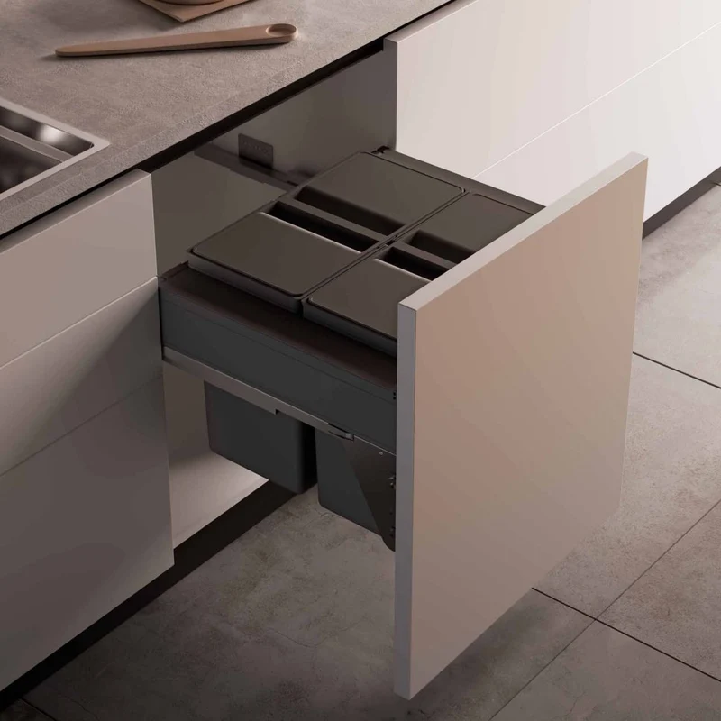Poubelle de tri 2 bacs 60 L pour meuble de 600 mm (fermeture SOFT)