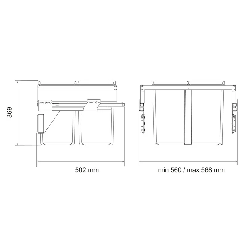 Poubelle de tri 2 bacs 60 L pour meuble de 600 mm (fermeture SOFT)