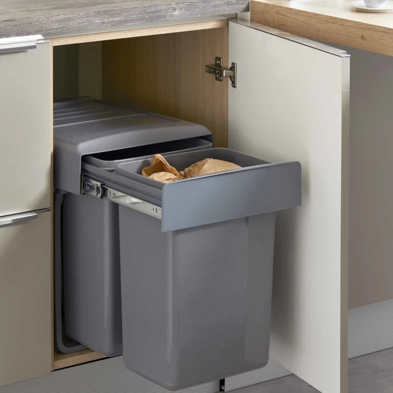 Poubelle de tri 2 bacs 40 L pour meuble de 400 mm (fermeture SOFT)