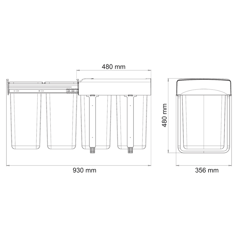 Poubelle de tri 2 bacs 40 L pour meuble de 400 mm (fermeture SOFT)