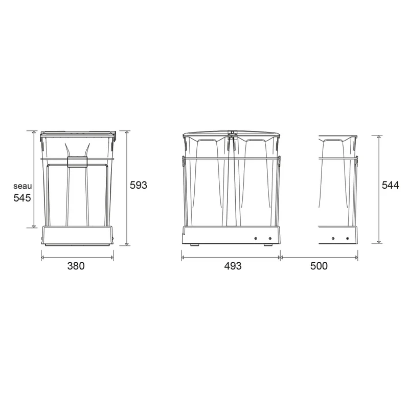 Poubelle de tri 2 bacs 70 L pour meuble de 450 mm