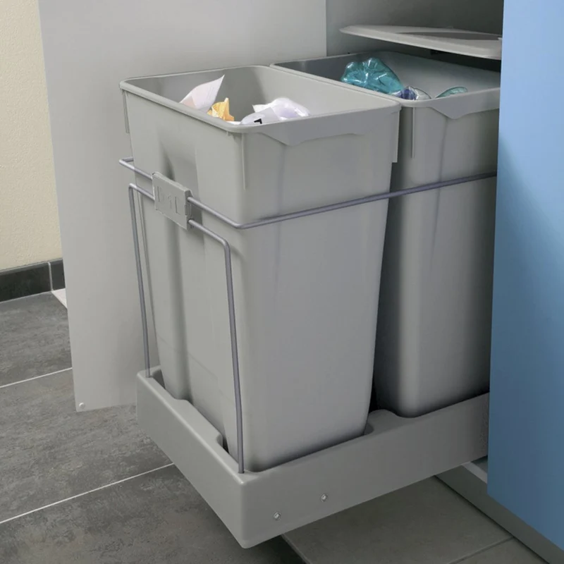 Poubelle de tri 2 bacs 70 L pour meuble de 450 mm