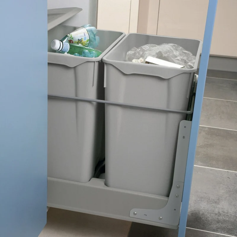 Poubelle de tri 2 bacs 60 L pour meuble de 450 mm