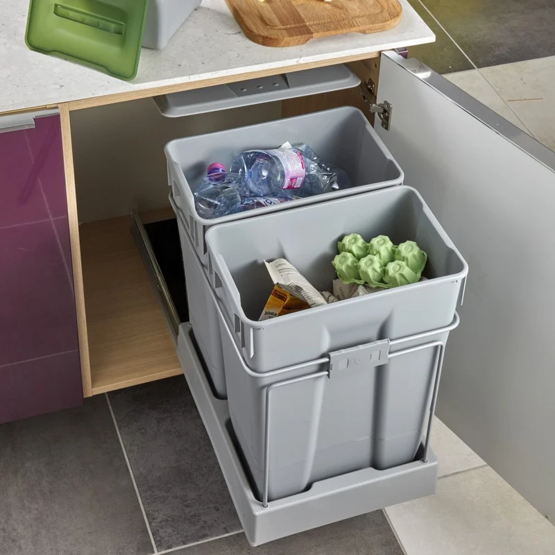 Poubelle de tri 2 bacs 60 L pour meuble de 450 mm