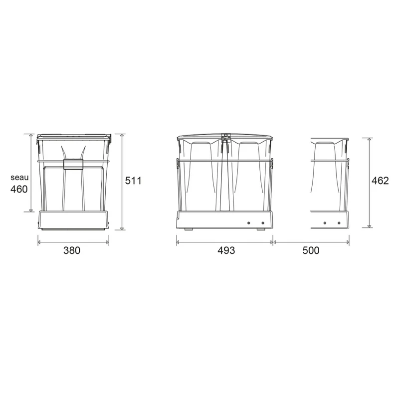 Poubelle de tri 2 bacs 60 L pour meuble de 450 mm
