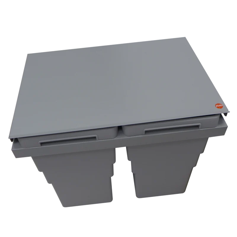 Poubelle coulissante 2 bacs 60 L pour meuble de 600 mm, couvercle fixe
