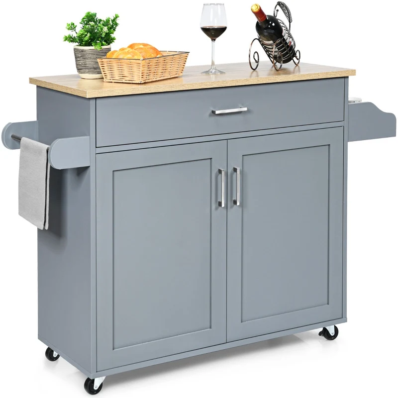 Costway - Chariot de Rangement, Ilot de Cuisine, Desserte a Roulette, Desserte Cuisine, Desserte micro onde, avec Grand Placard Tiroir, Gris