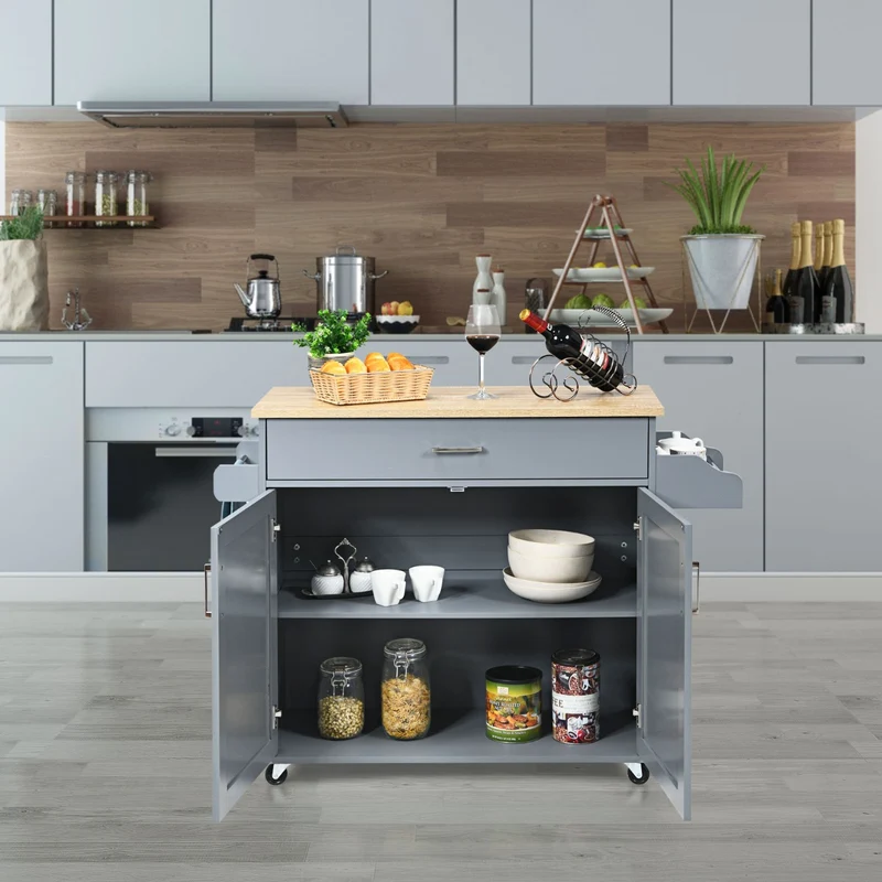Costway - Chariot de Rangement, Ilot de Cuisine, Desserte a Roulette, Desserte Cuisine, Desserte micro onde, avec Grand Placard Tiroir, Gris