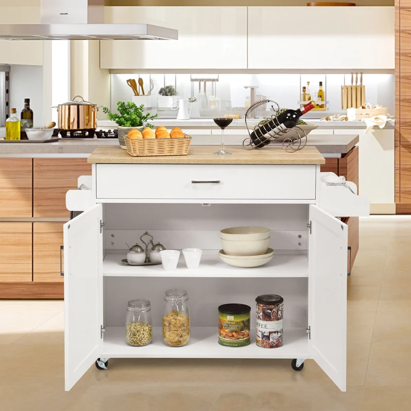 Costway - Desserte a Roulette, Chariot de Rangement, Ilot de Cuisine, Desserte Cuisine, Desserte micro onde, avec Grand Placard Tiroir, Blanc
