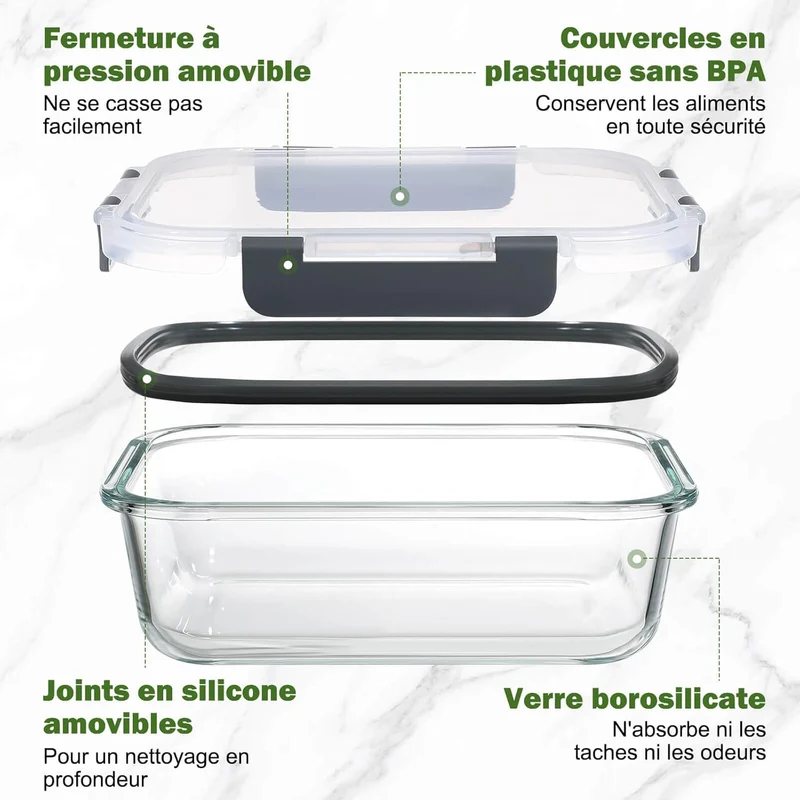 Lot de 12 Lunch Box Verre Réutilisables, Sans BPA
