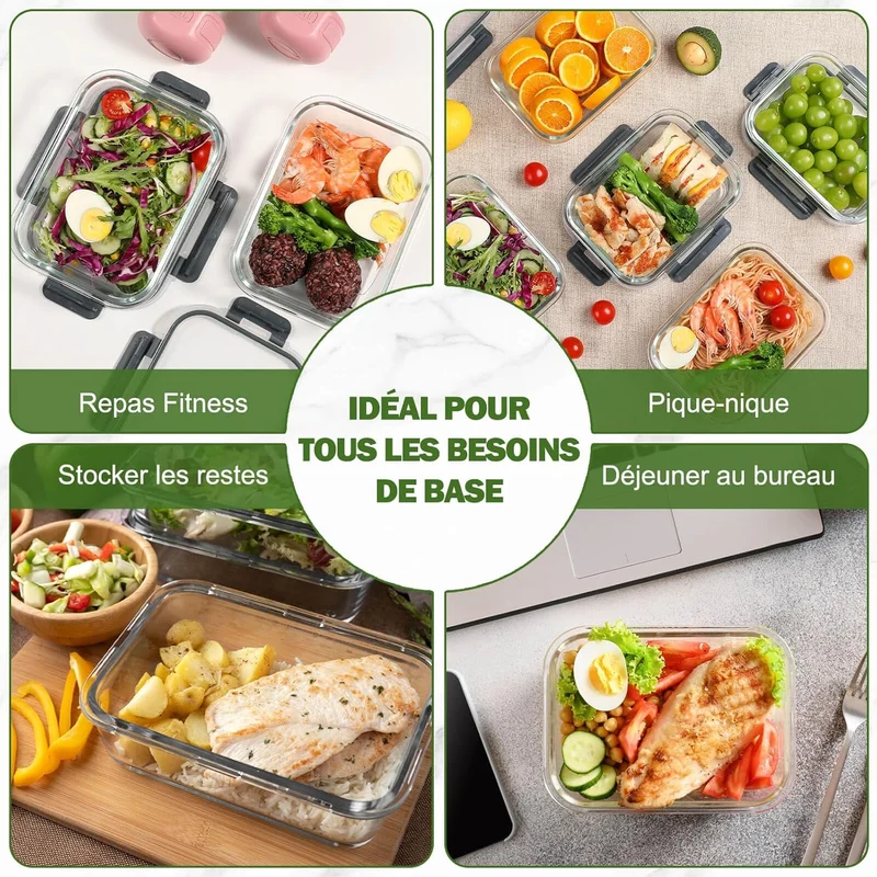 Lot de 12 Lunch Box Verre Réutilisables, Sans BPA