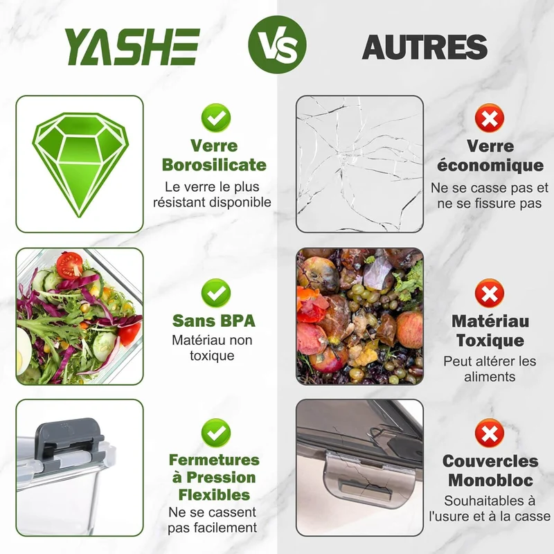 Lot de 10 Lunch Box Verre Réutilisables, Sans BPA