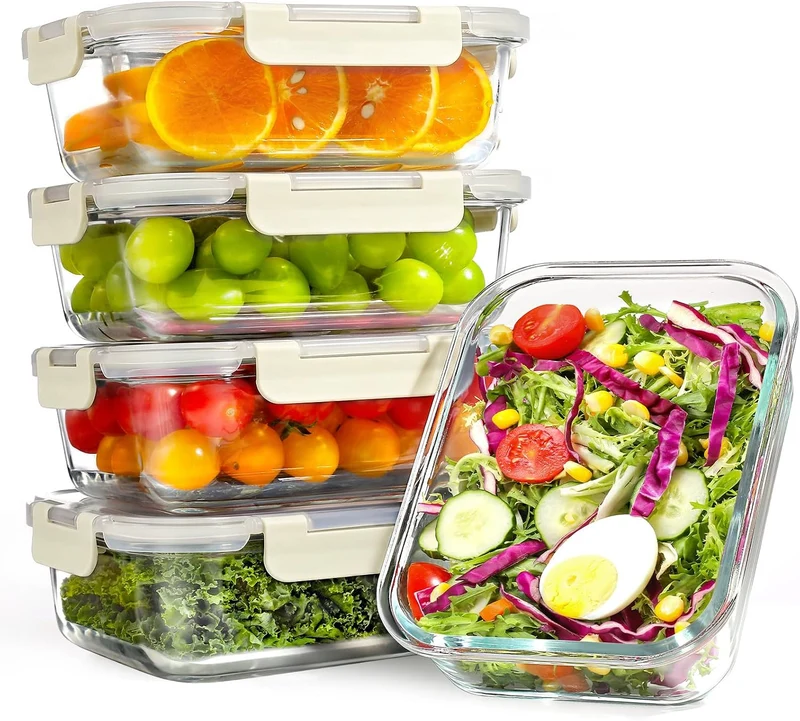 Lot de 5 Lunch Box Verre Réutilisables, Sans BPA
