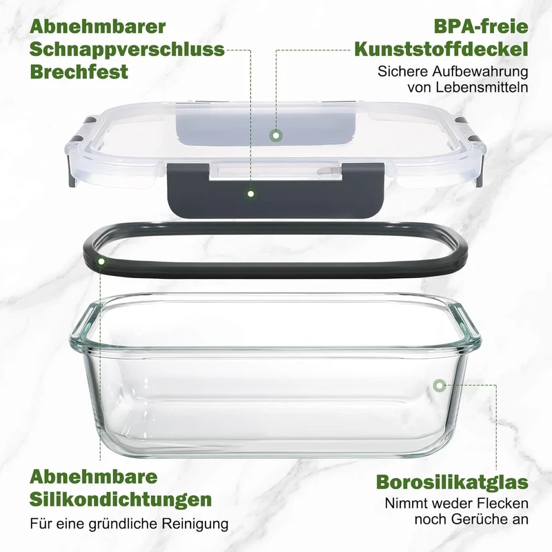 Lot de 5 Lunch Box Verre Réutilisables, Sans BPA