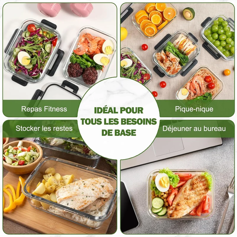 Lot de 5 Lunch Box Verre Réutilisables, Sans BPA