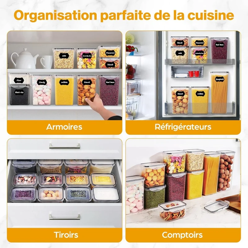 24 Boîtes Alimentaires en Plastique Sans BPA avec Couvercles