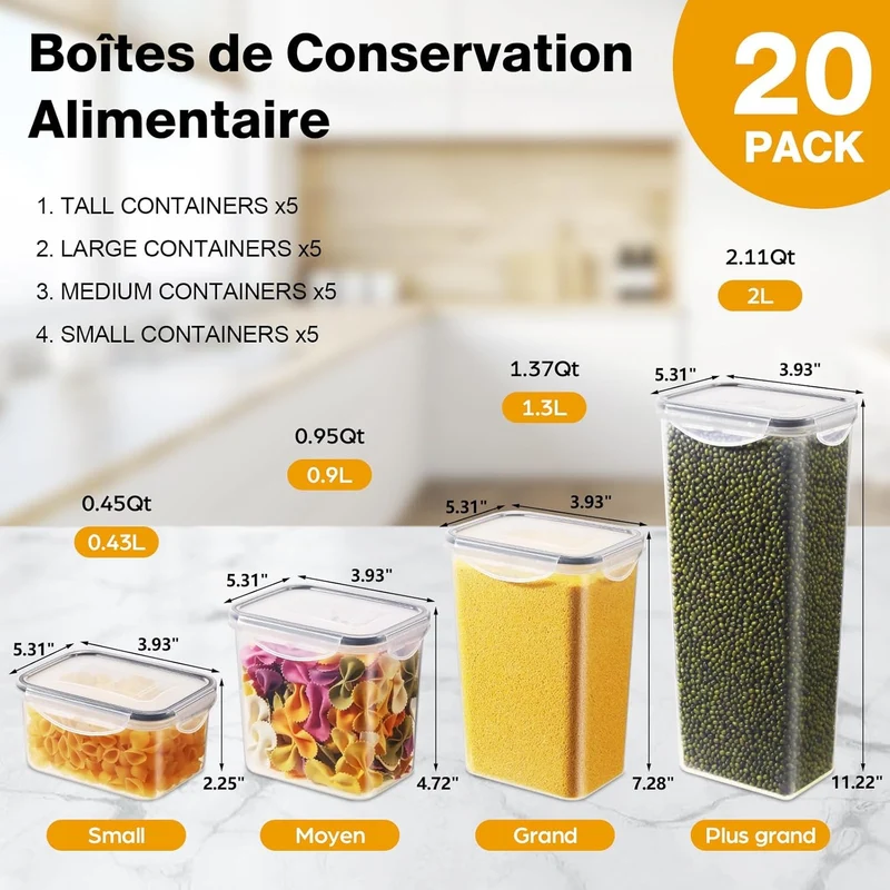 20 Boîtes Alimentaires en Plastique Sans BPA avec Couvercles