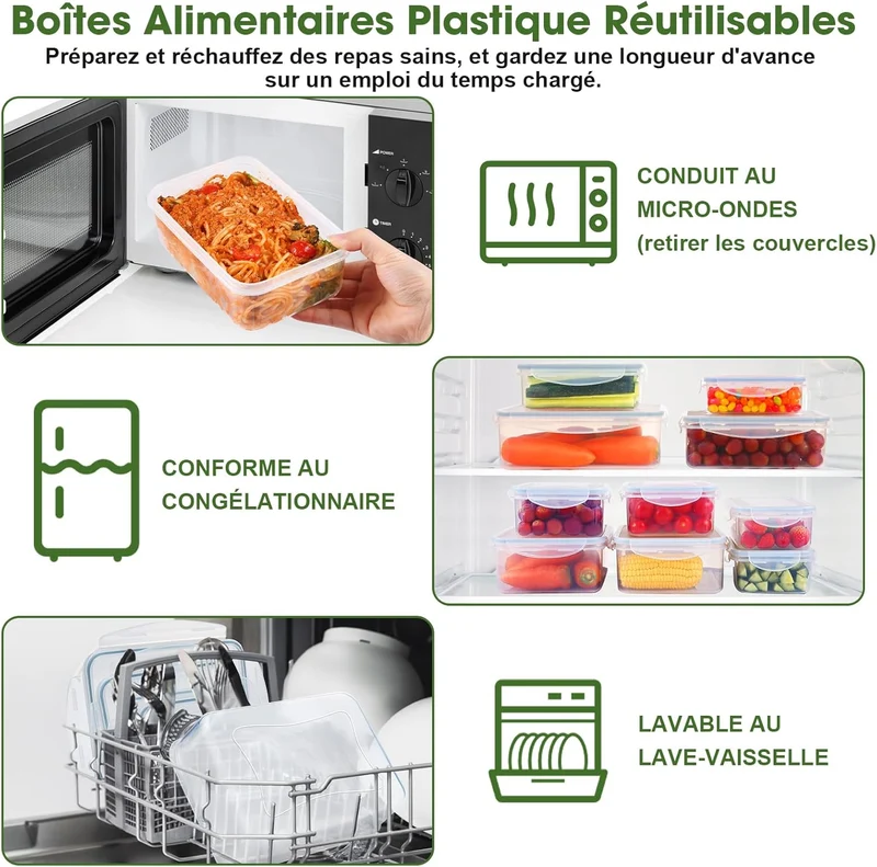 Boîte Alimentaire Set, 16 Pièces(8 récipient, 8 couvercle)
