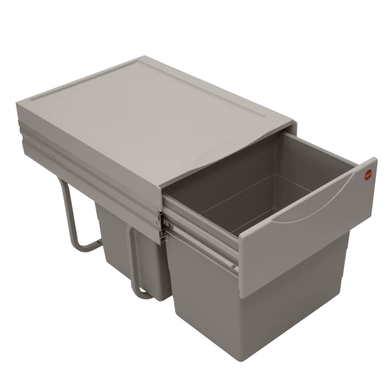 Poubelle 2 bacs 36 L pour meuble de 400 mm, sortie totale
