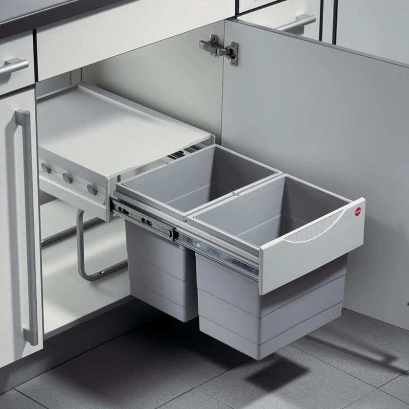 Poubelle 2 bacs 36 L pour meuble de 400 mm, sortie totale