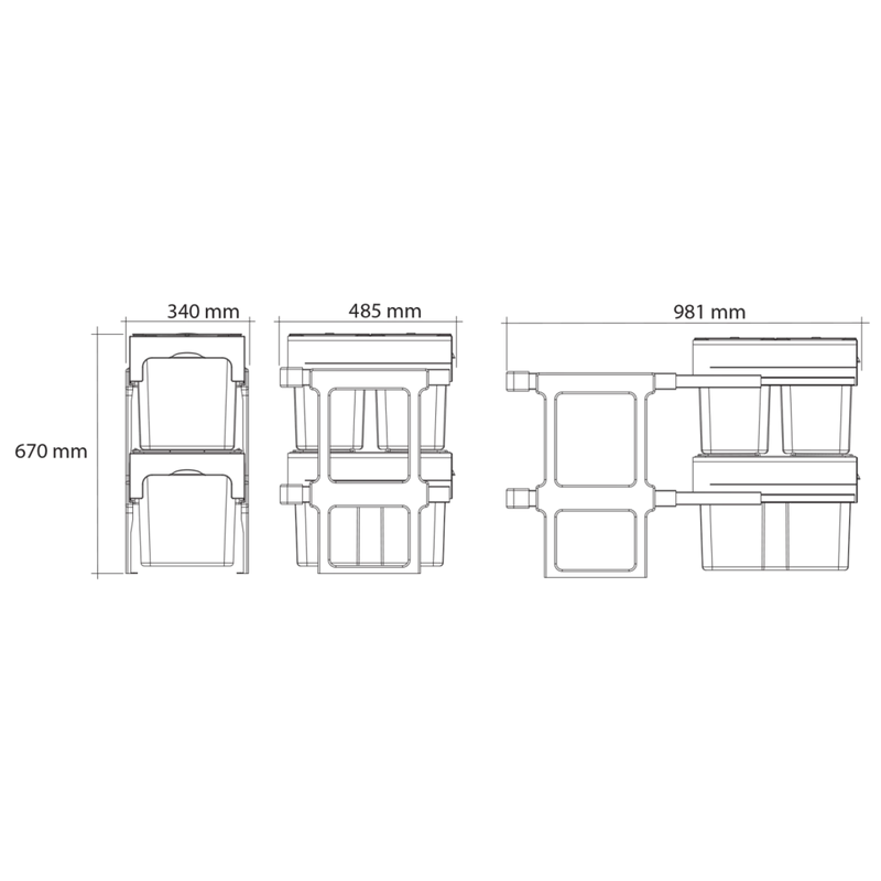 Poubelle tri 3 bacs 66 L pour meuble de 400 mm