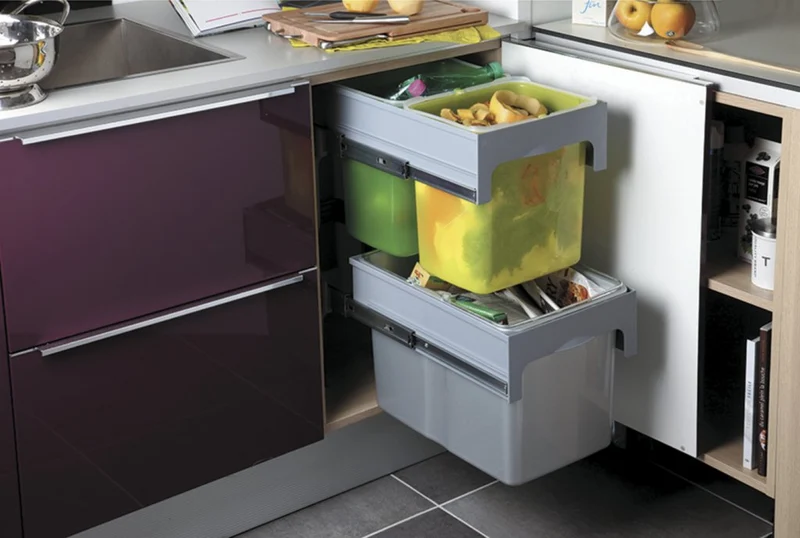 Poubelle tri 3 bacs 66 L pour meuble de 400 mm