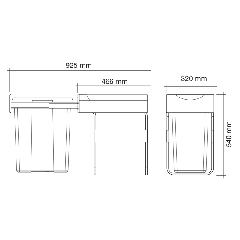 Poubelle 1 bac 40 L pour meuble de 400 mm, sortie totale