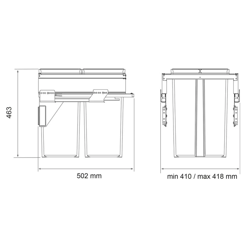 Poubelle 2 bacs 58 L pour meuble de 450 mm, SOFT