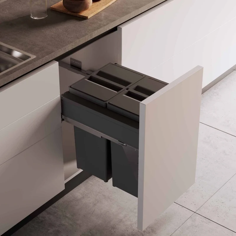 Poubelle 2 bacs 58 L pour meuble de 450 mm, SOFT