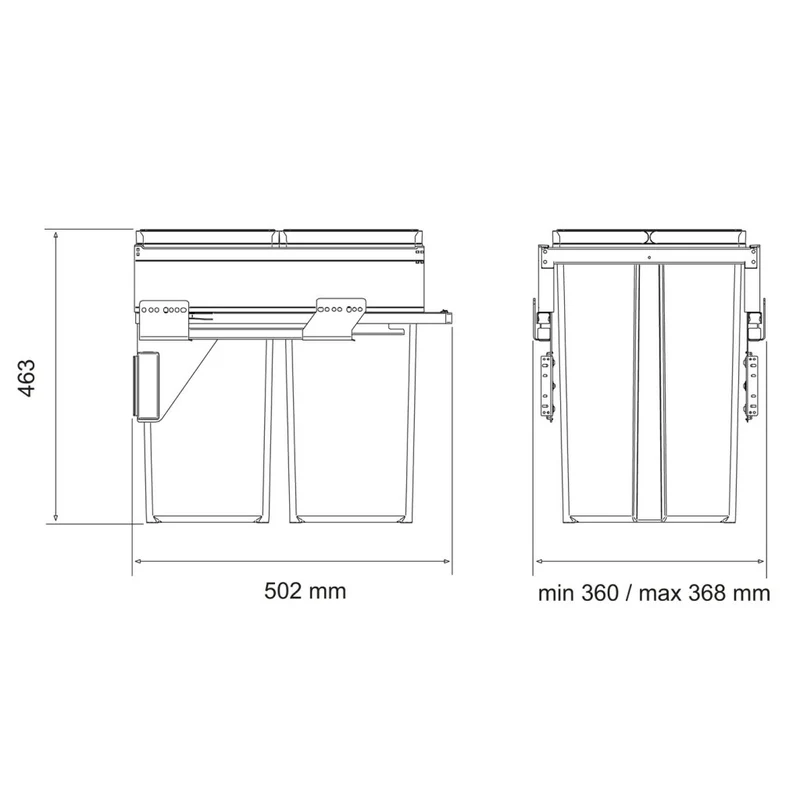 Poubelle 2 bacs 58 L pour meuble de 400 mm, SOFT