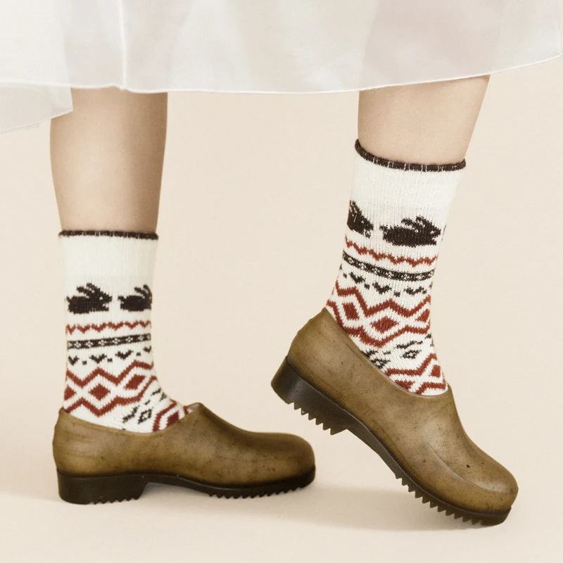 Socken Minky Bunny Fairisle Crew - Milk
