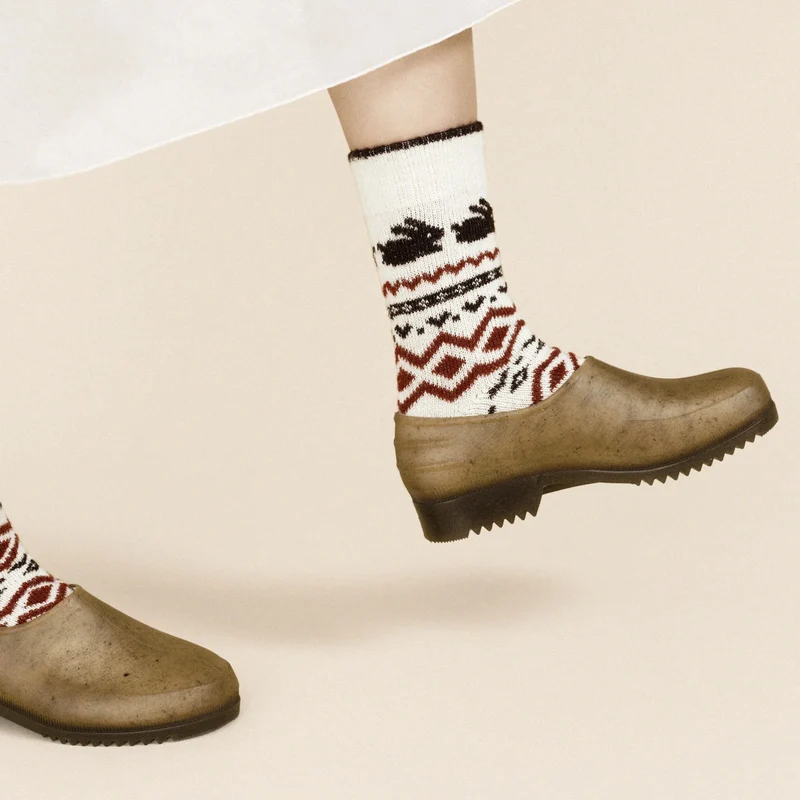 Socken Minky Bunny Fairisle Crew - Milk