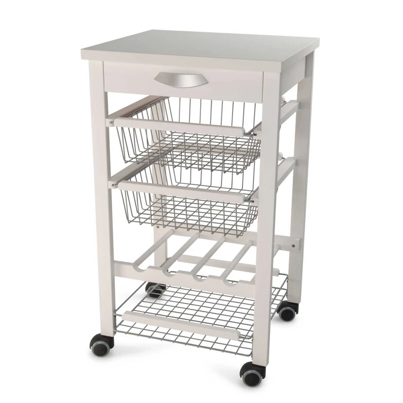 ARIT - Chariot de cuisine ARTURO, Desserte Cuisine, Desserte a Roulette, Desserte Bois, Bouteille Central - Couleur blanc