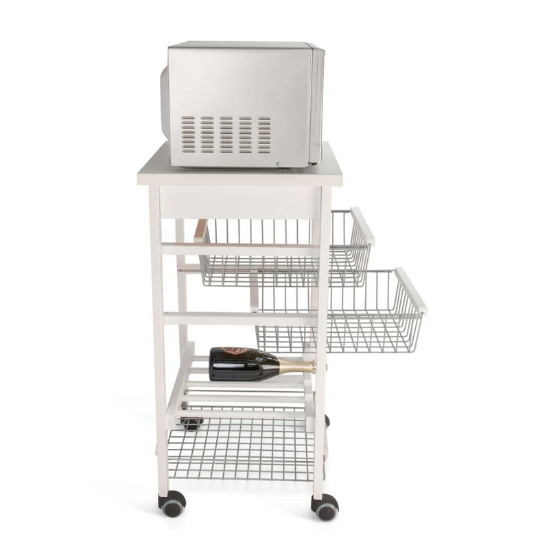 ARIT - Chariot de cuisine ARTURO, Desserte Cuisine, Desserte a Roulette, Desserte Bois, Bouteille Central - Couleur blanc