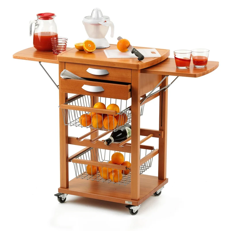 ARIT - Chariot de cuisine SANTIAGO, Desserte Cuisine, Desserte a Roulette, Desserte Bois - Couleur cerisier