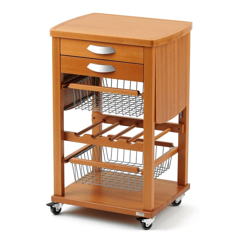 ARIT - Chariot de cuisine SANTIAGO, Desserte Cuisine, Desserte a Roulette, Desserte Bois - Couleur cerisier