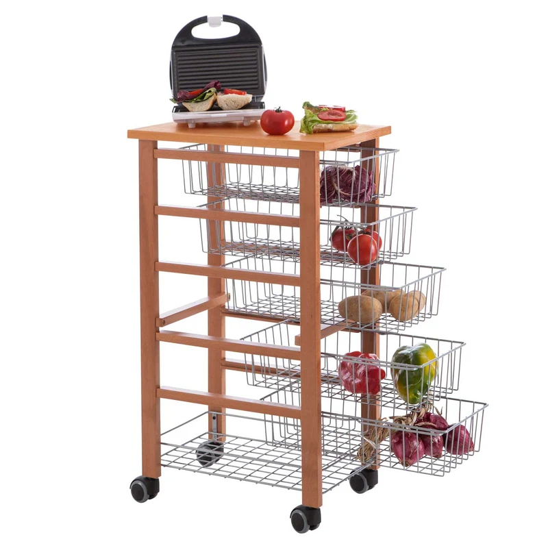 ARIT - Chariot de cuisine OLIVER, Desserte Cuisine, Desserte a Roulette, Desserte Bois, 5 cestelli scorrevoli - Couleur ciliegio